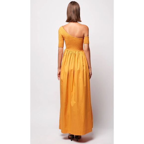 SWF Asymmetric Golden Yellow Maxi Dress vacation Wedding Guest size S NWOT - Picture 3 of 7